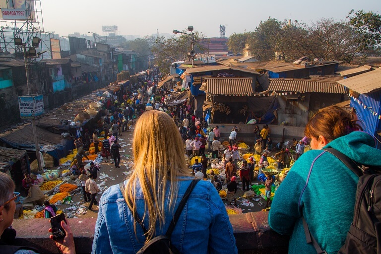vantage point view of the largest flower market in asia on calcutta's best walking tour the magic hour tour.