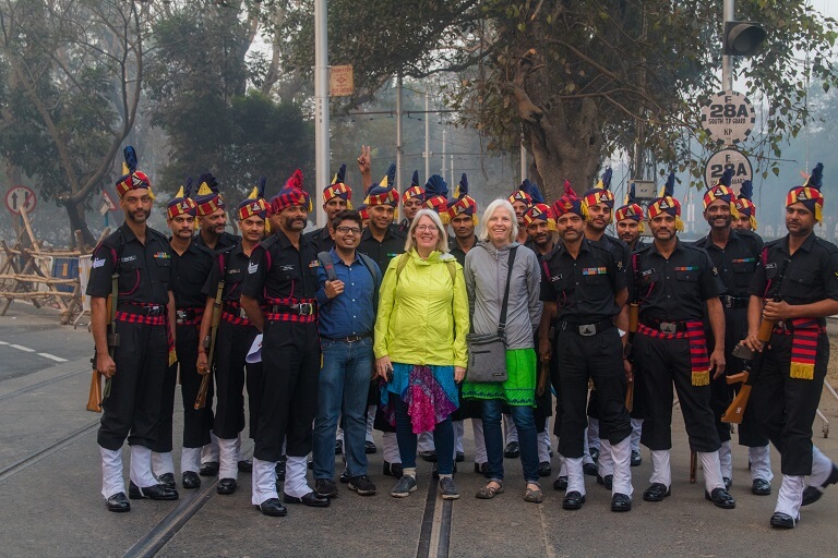 posing for pictures with Indian army on calcutta's best walking tour the magic hour tour.